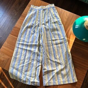 Kasper Baby Blue and Pastel Yellow Striped High Waist 90s Flare Pants 8